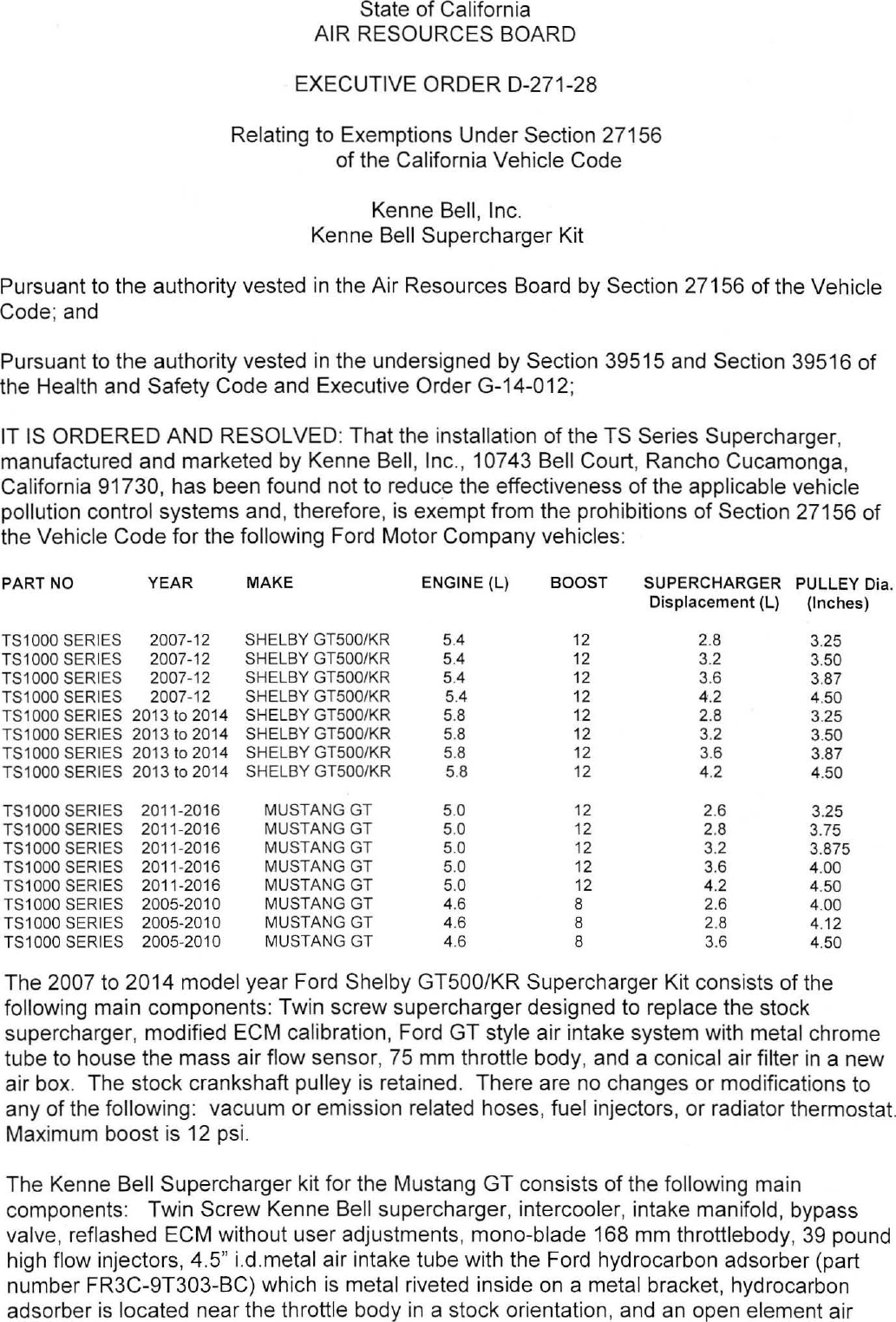 Executive Order D-271-28 Kenne Bell, Inc.